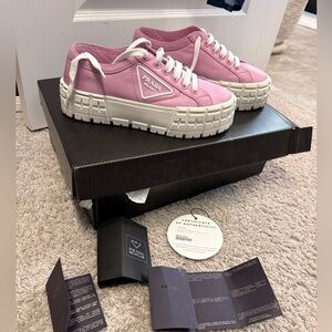 Prada Pink Re-Nylon Platform Lug Sole Sneakers 38 US 8 Triangle Logo With Box